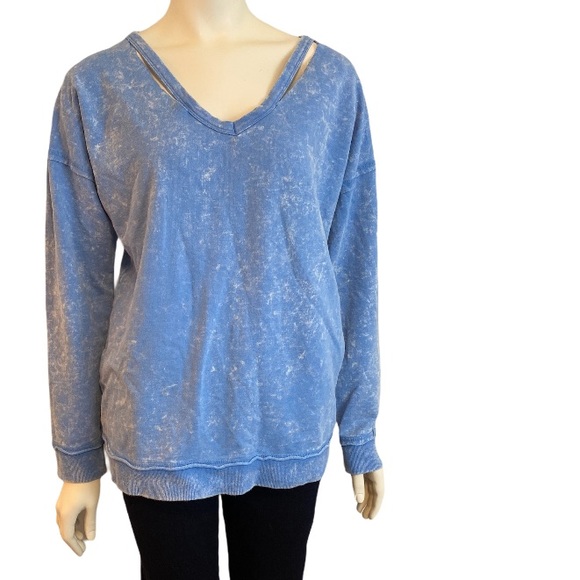 Socialite Tops - SOCIALITE Powder Blue Deconstructed Sweatshirt - L